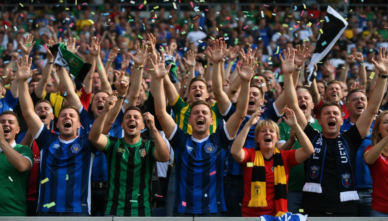 Enthousiaste fans vieren doelpunt in voetbalstadion