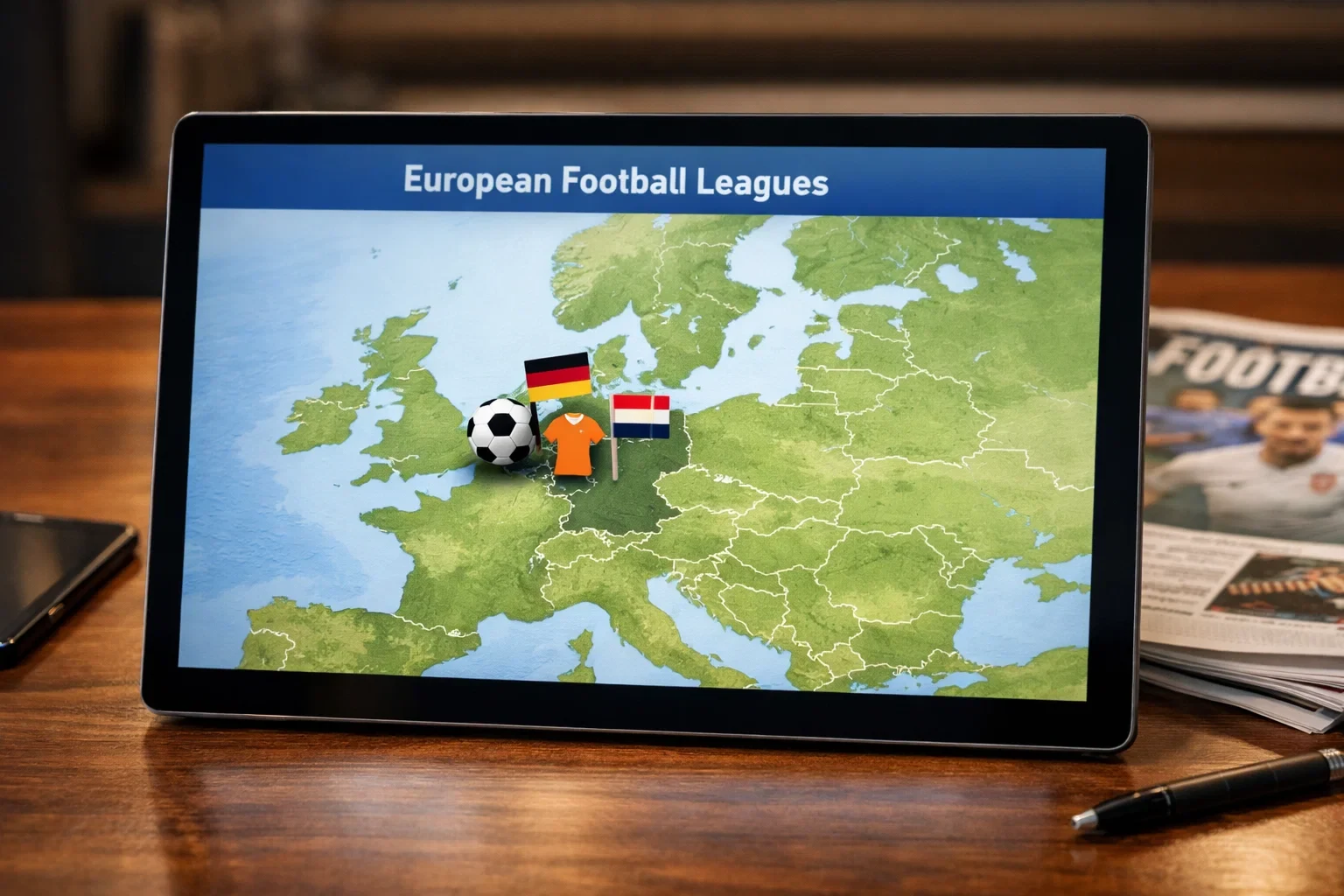 Overzicht van Europese voetbalcompetities op kaart