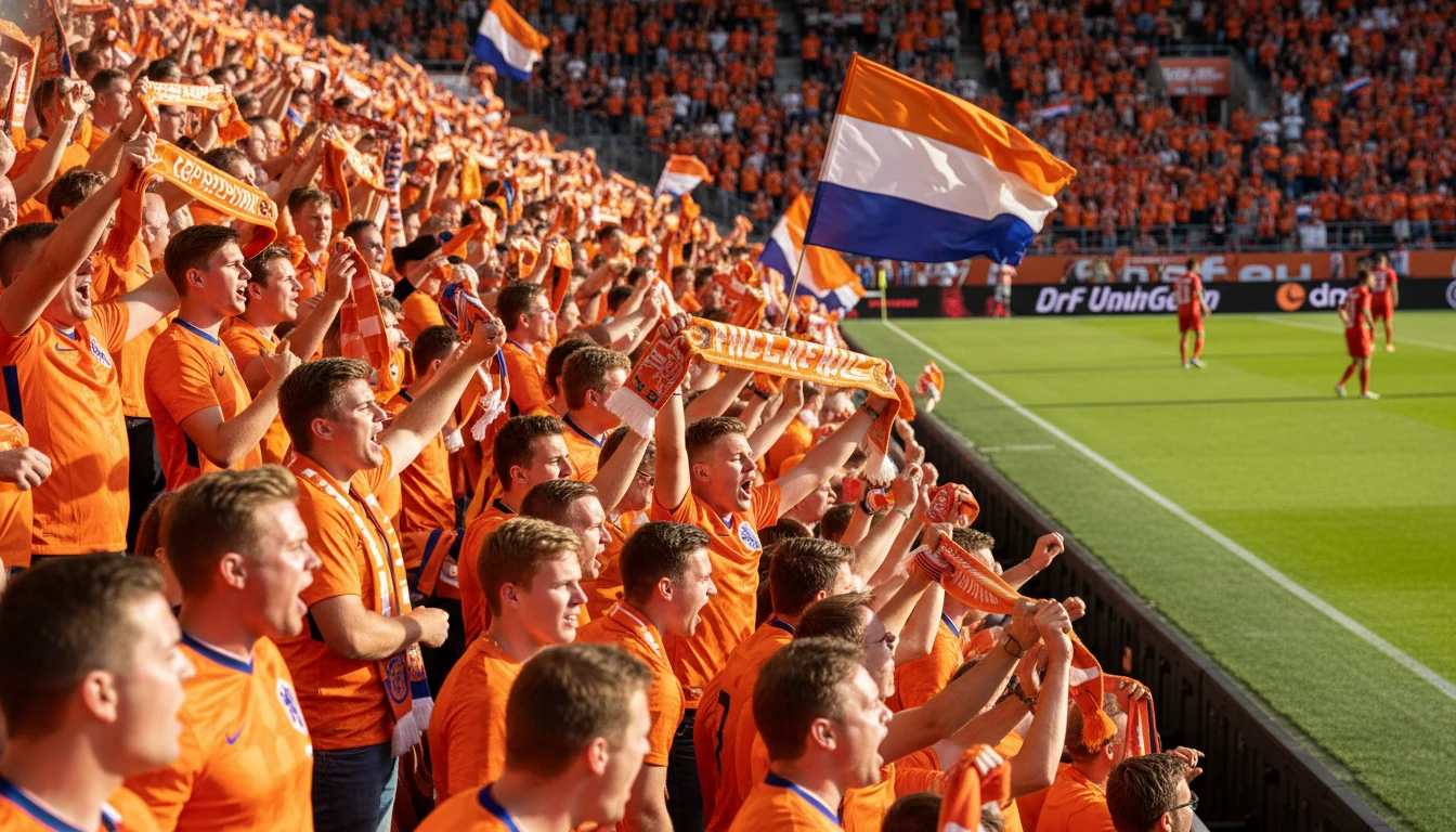 Nederlands voetbalstadion met supporters in oranje
