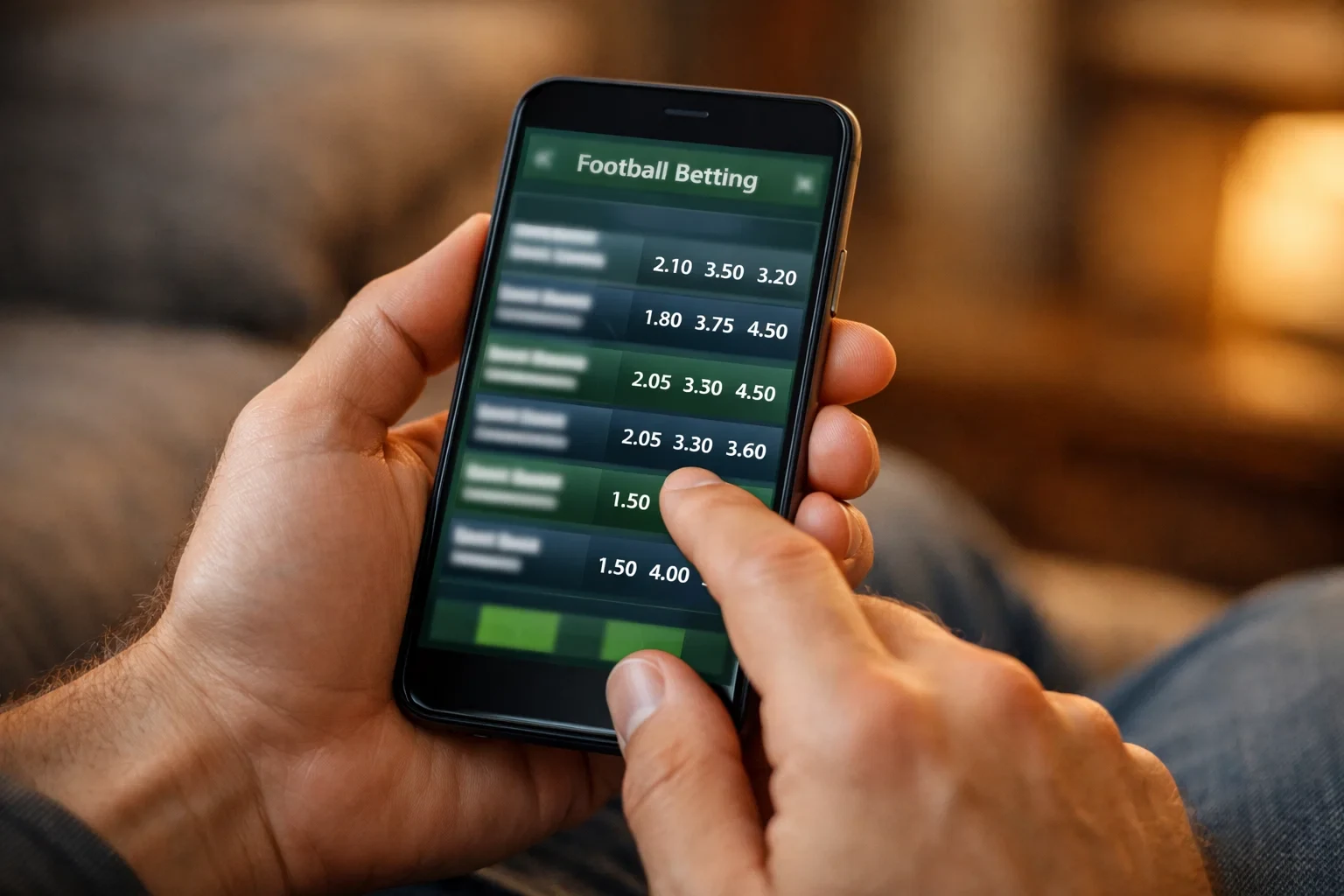 Persoon selecteert weddenschap op smartphone