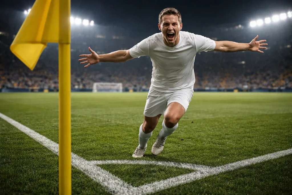 Eredivisie voetbalwedstrijd in een vol Nederlands stadion bij avondlicht