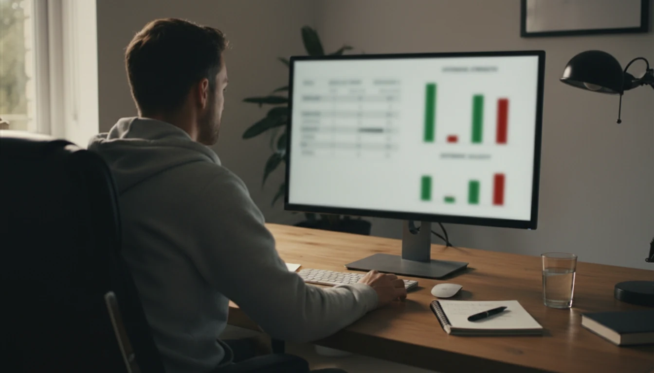 Persoon analyseert wedstrijdstatistieken op scherm