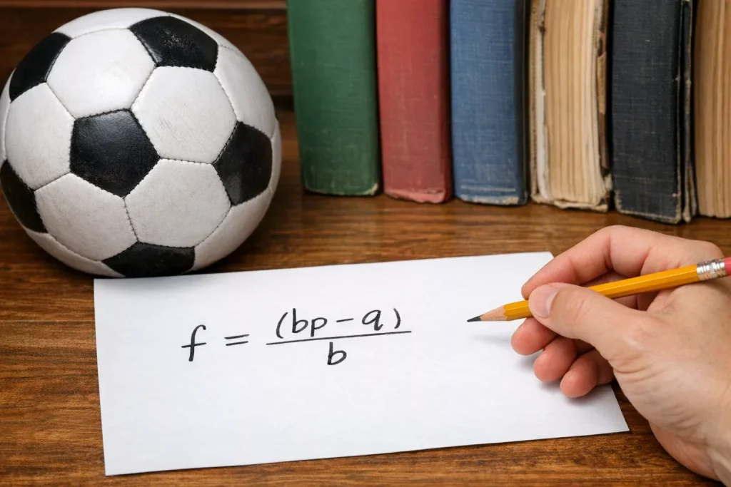 Wiskundige formule op papier naast een voetbal op een bureau