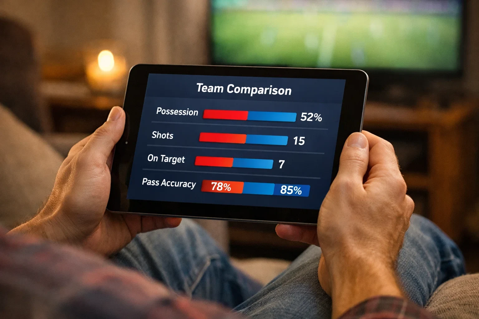 Persoon analyseert wedstrijddata op tablet