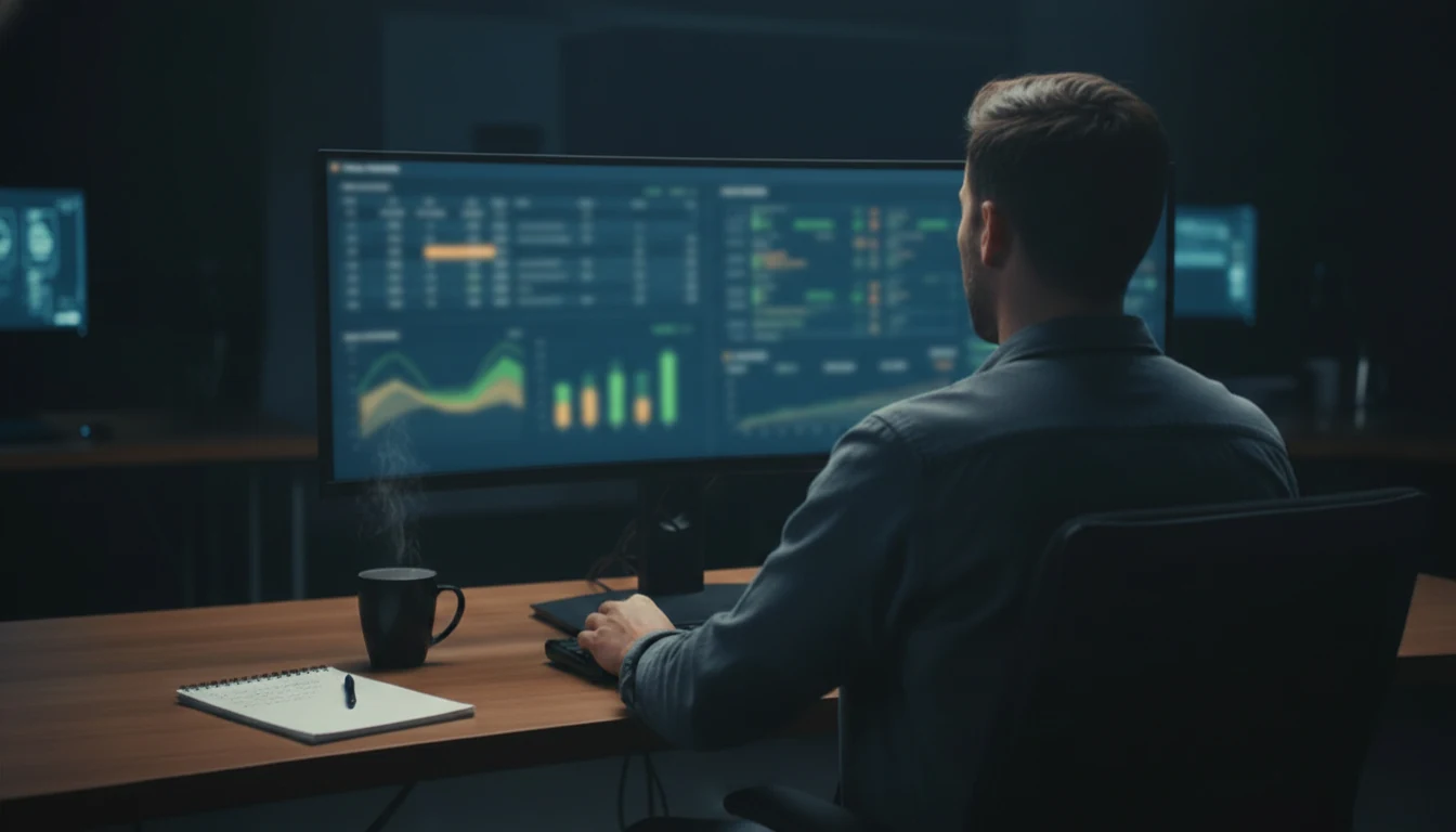 Analist bekijkt voetbaldata op groot scherm met grafieken